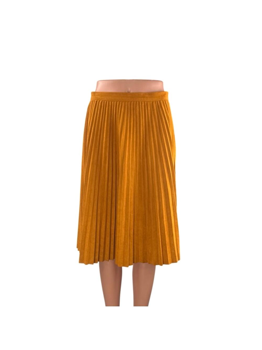 Storee Womens Yellow Pleated High Rise Business Casual Midi Flare A-Line Skirt S